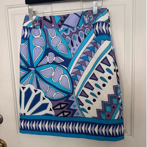 Carlisle Mini Skirt Blue Women's Size 6 Mod Geometric Printed Retro 60’s Style - Picture 2 of 5